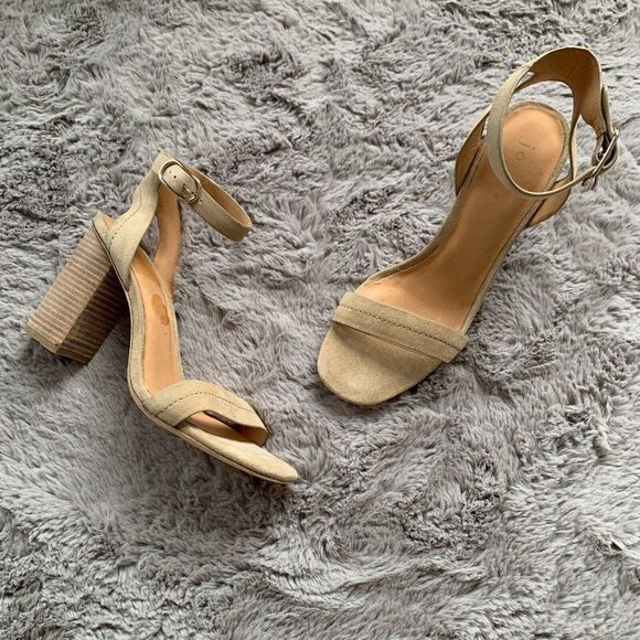 Joie Suede Open Toe Sandals Womens 39.5 Beige Block Heel NEW - Picture 1 of 5